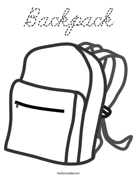 Backpack Coloring Page - Cursive - Twisty Noodle