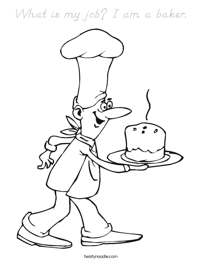 What is my job? I am a baker. Coloring Page