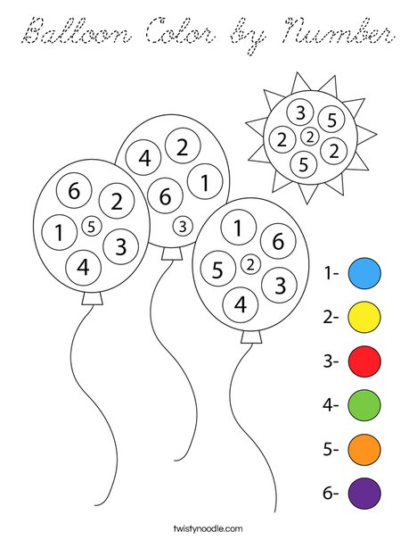 Balloon Color by Number Coloring Page
