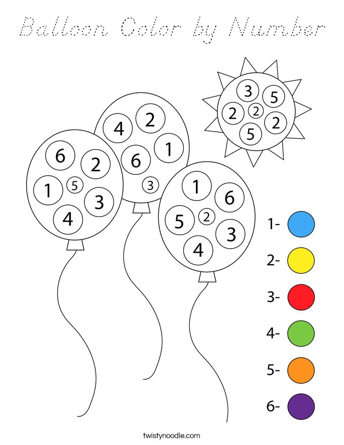 Balloon Color by Number Coloring Page