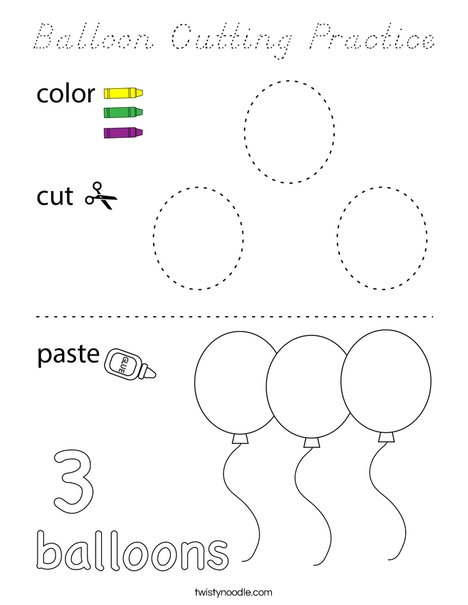 Balloon Cutting Practice Coloring Page