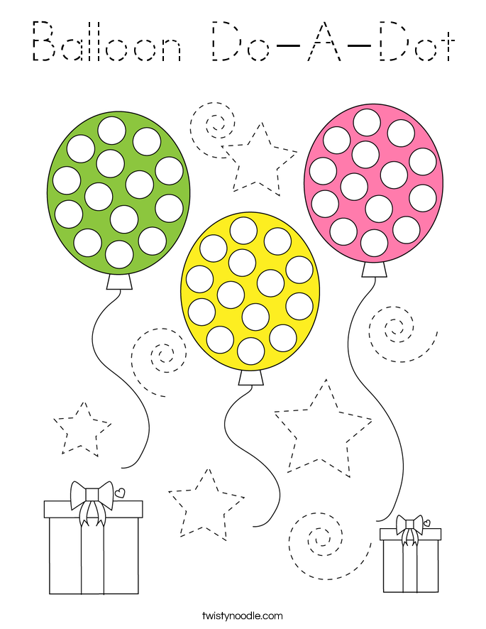 Download Balloon Do-A-Dot Coloring Page - Tracing - Twisty Noodle