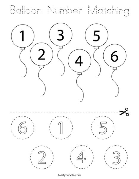 Balloon Number Matching Coloring Page