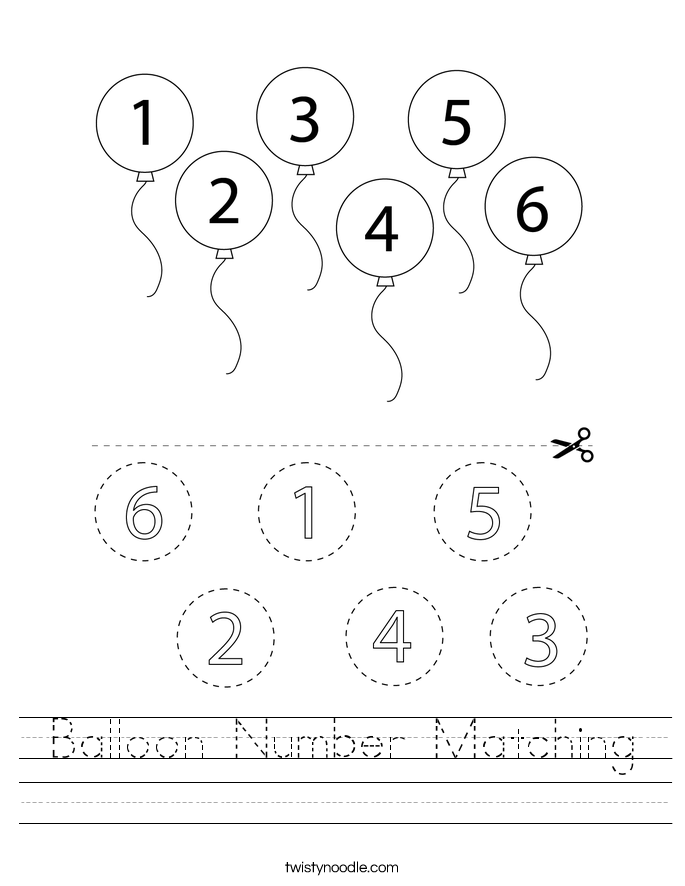 balloon number matching worksheet twisty noodle