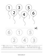 Balloon Number Matching Handwriting Sheet