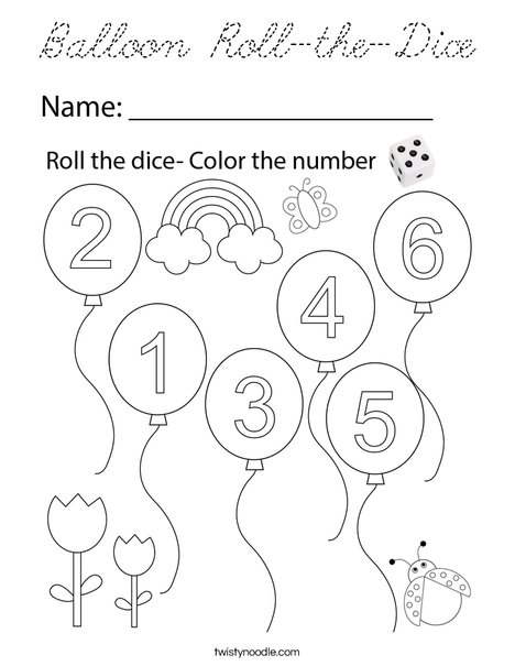 Balloon Roll-the-Dice Coloring Page