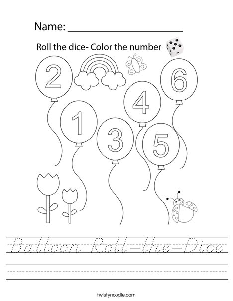 Balloon Roll-the-Dice Worksheet