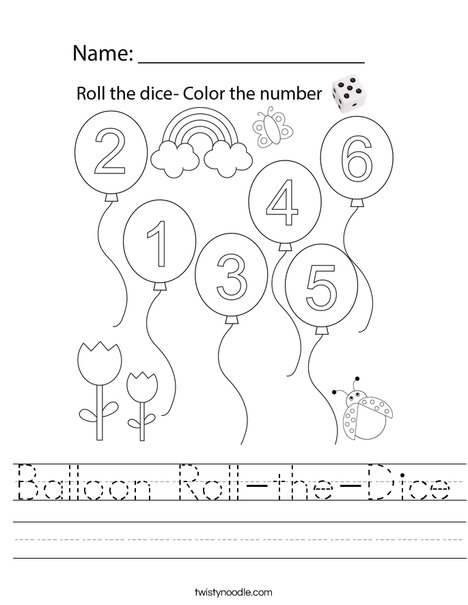 Balloon Roll-the-Dice Worksheet
