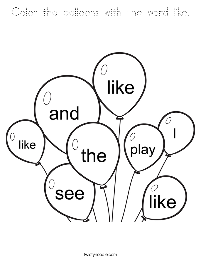 Download Color the balloons with the word like Coloring Page - Tracing - Twisty Noodle