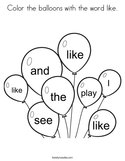 Color the balloons with the word like Coloring Page
