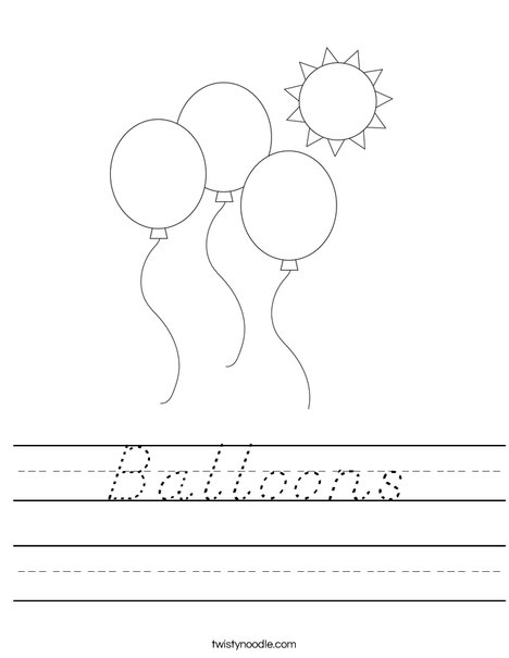 Balloons Worksheet - D'Nealian - Twisty Noodle