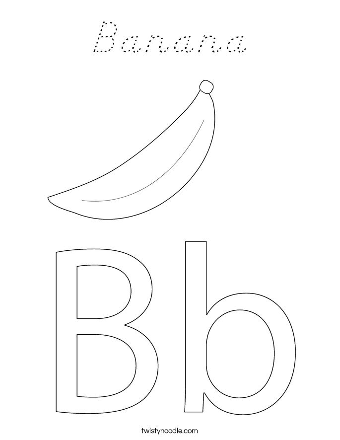 Banana Coloring Page - D'Nealian - Twisty Noodle