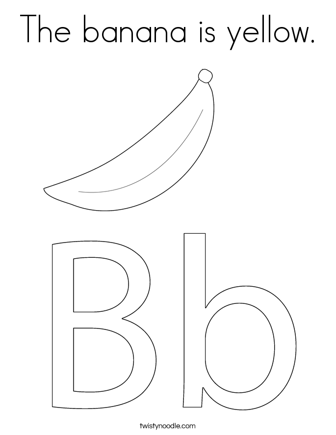 The banana is yellow. Coloring Page