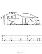 B is for Barn Handwriting Sheet