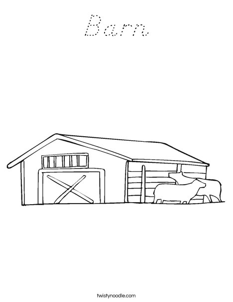 Barn with Cows Coloring Page