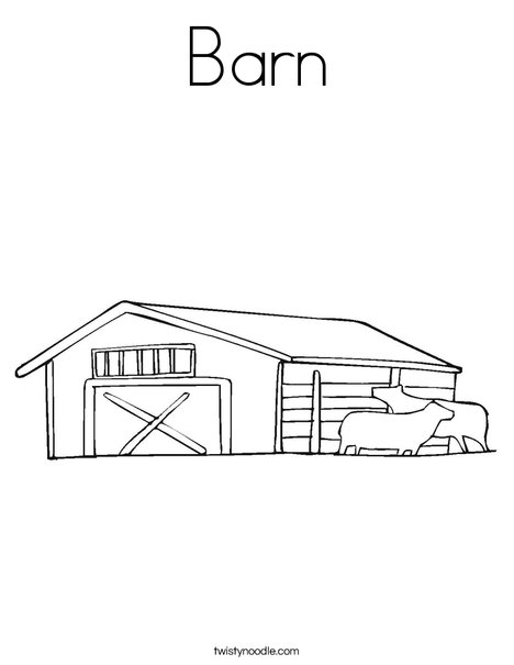 Barn with Cows Coloring Page