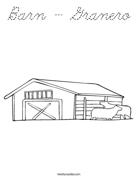 Barn with Cows Coloring Page