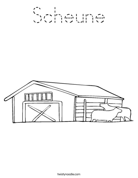 Barn with Cows Coloring Page