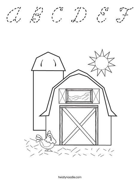 Barn with Hen Coloring Page