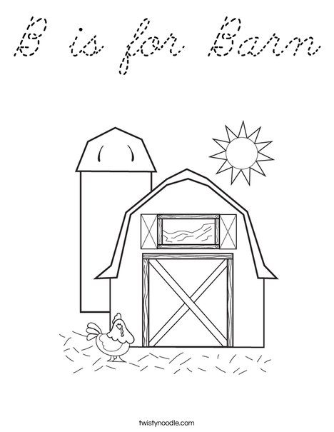 Barn with Hen Coloring Page