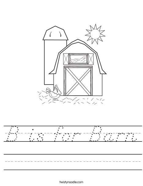 Barn with Hen Worksheet