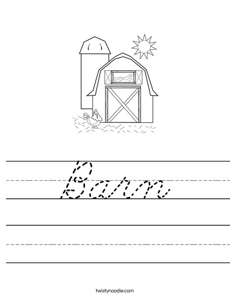 Barn with Hen Worksheet