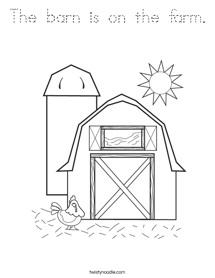 The barn is on the farm. Coloring Page