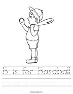 B is for Baseball Handwriting Sheet