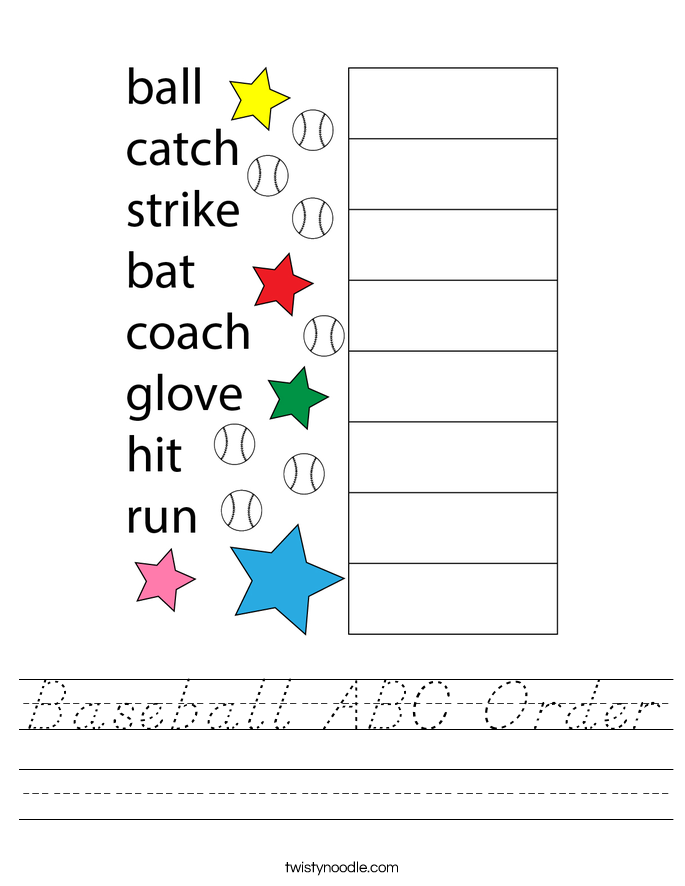 Baseball ABC Order Worksheet