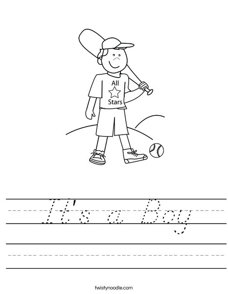 Boy Baseball Player Worksheet