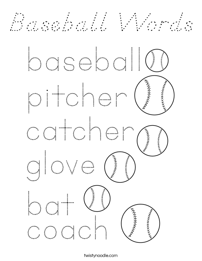 Baseball Words Coloring Page