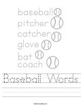 Baseball Words Worksheet