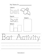 Bat Activity Handwriting Sheet