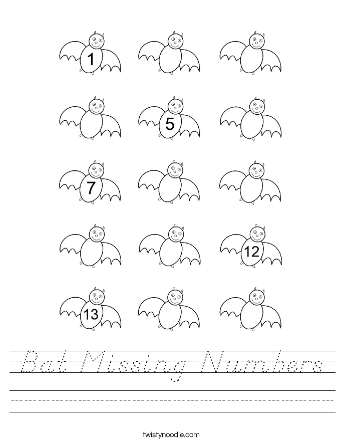 Bat Missing Numbers Worksheet