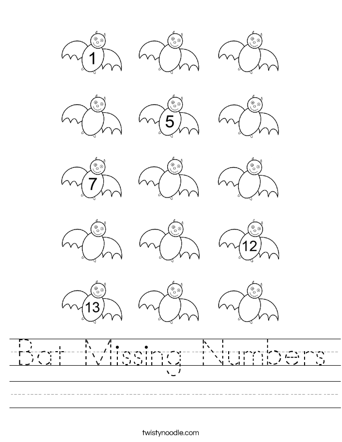 Bat Missing Numbers Worksheet