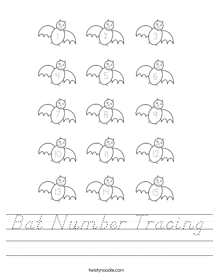 Bat Number Tracing Worksheet