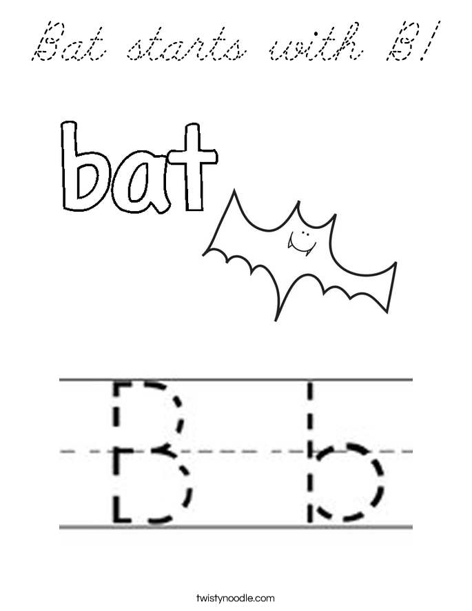 Bat starts with B Coloring Page - Cursive - Twisty Noodle