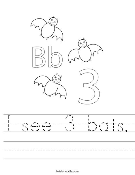 I see 3 bats Worksheet - Twisty Noodle