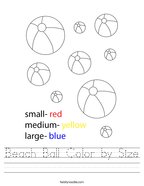 free printable nature worksheets Beach Ball Color by Size Handwriting Sheet