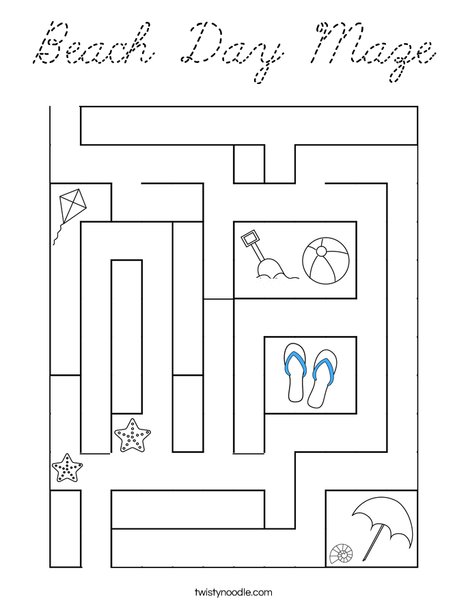 Beach Day Maze Coloring Page