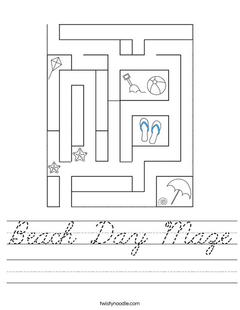 Beach Day Maze Worksheet