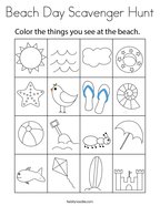 Beach Day Scavenger Hunt Coloring Page