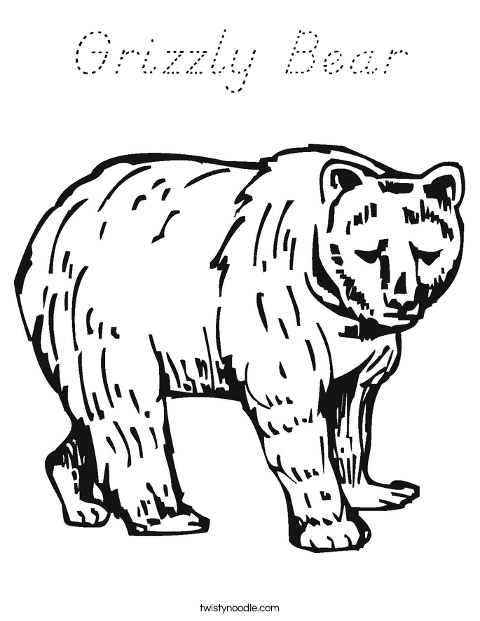 Grizzly Bear Coloring Page - D'Nealian - Twisty Noodle