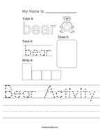 Bear Activity Handwriting Sheet