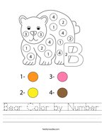 Bear Color by Number Handwriting Sheet