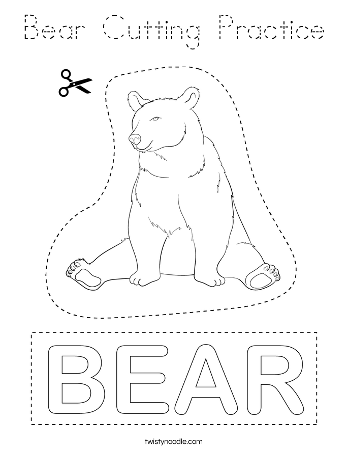 Bear Cutting Practice Coloring Page