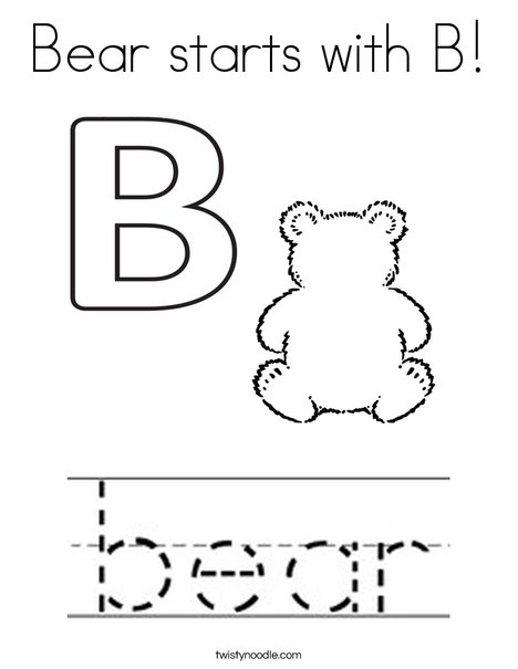Bear Starts With B Coloring Page Twisty Noodle Bear Starts With B Coloring Page