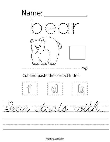 Bear starts with... Worksheet