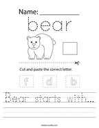 Bear starts with Handwriting Sheet