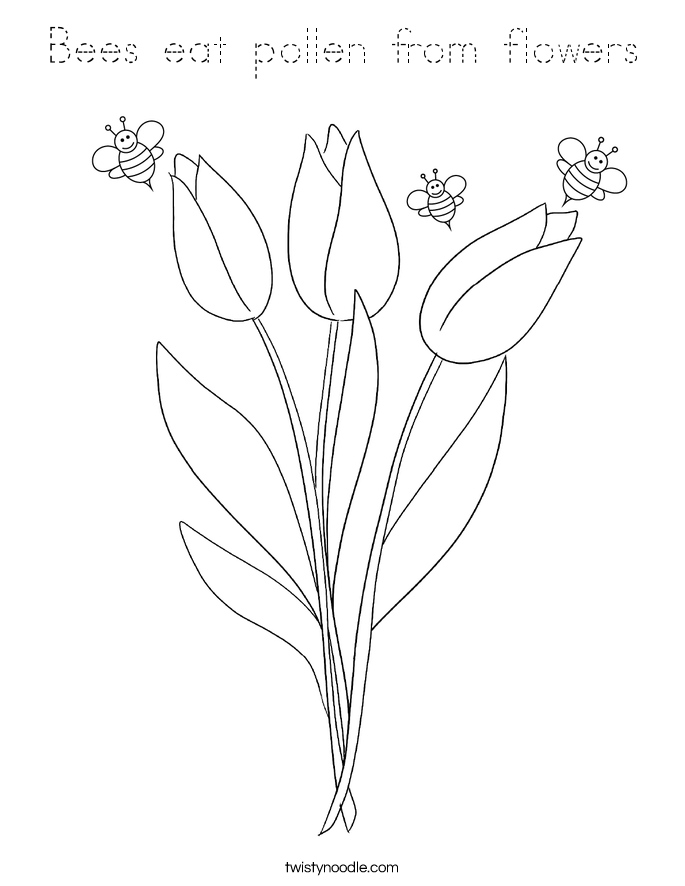 Bees eat pollen from flowers Coloring Page